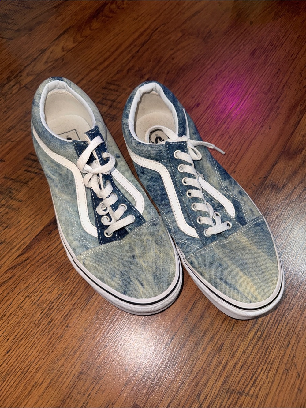 Vans Washed Blue Canvas Low-Top Sneakers with White Stripe